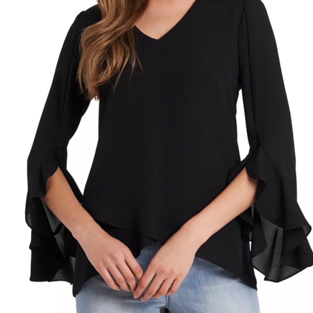 Vince Camuto Black Ruffle Sleeve Blouse